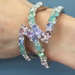 Swarovski bracelet with pink, pale green, white and purple crystals